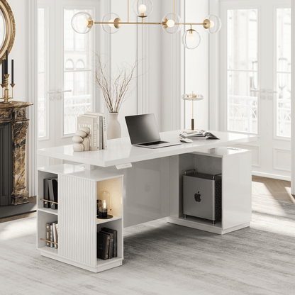 70" Premium Ochre Standing Desk - Fluted - White