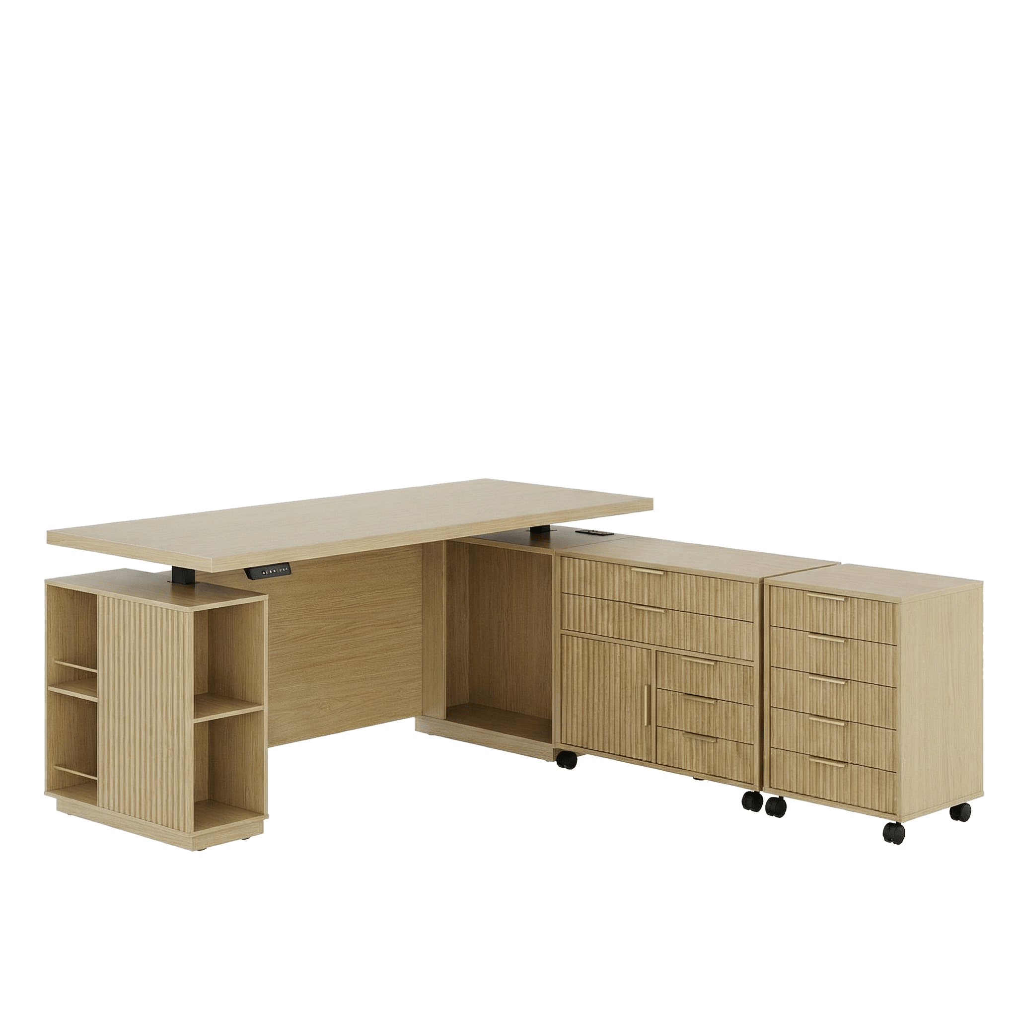 70" Premium Opal Standing Desk - Fluted - Natural Oak