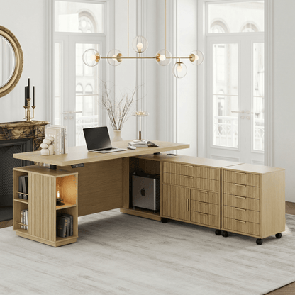 70" Premium Opal Standing Desk - Fluted - Natural Oak