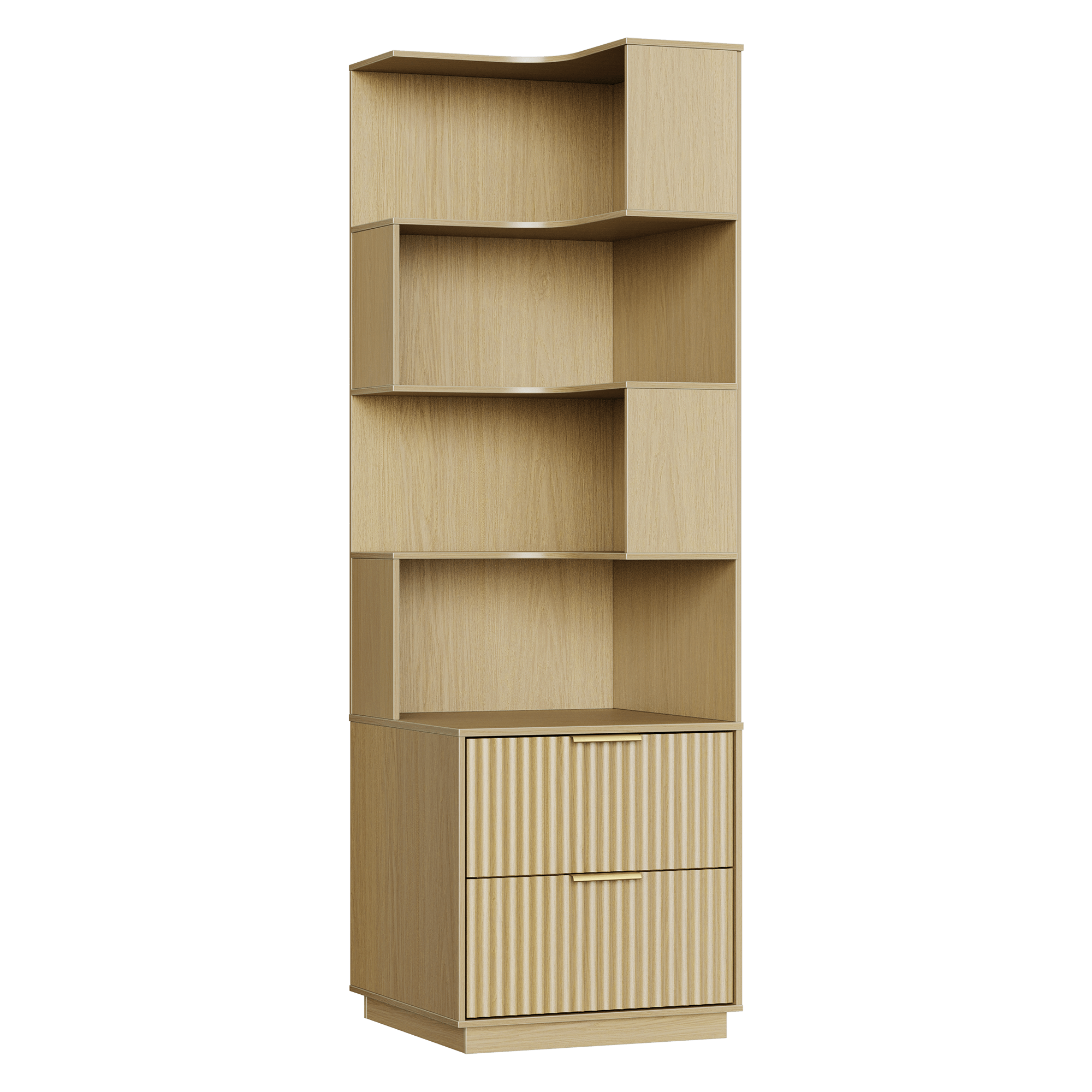 71" Premium Spiral Bookshelf - Fluted - Natural Oak