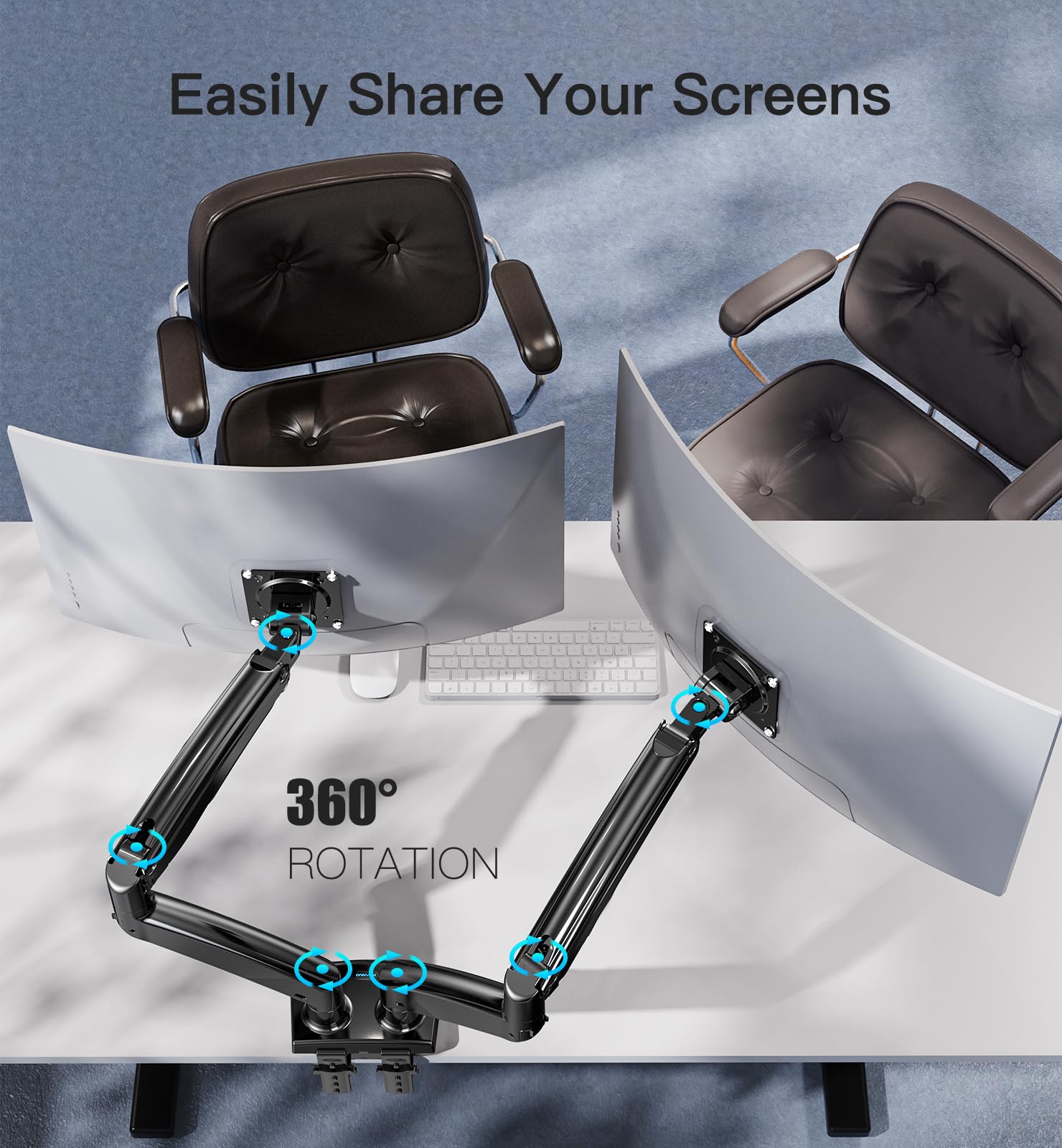 HUANUO dual monitor mount with 360° rotation for optimal screen sharing