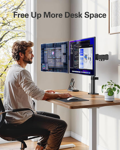 HUANUO Dual Monitor Mount up to 32 inches Screens, Dual Monitor Stand Hold 17.6 lbs, Dual Monitor Arm Desk Mount Easy Adjustable with Tilt, Swivel, Rotation, VESA 75/100mm