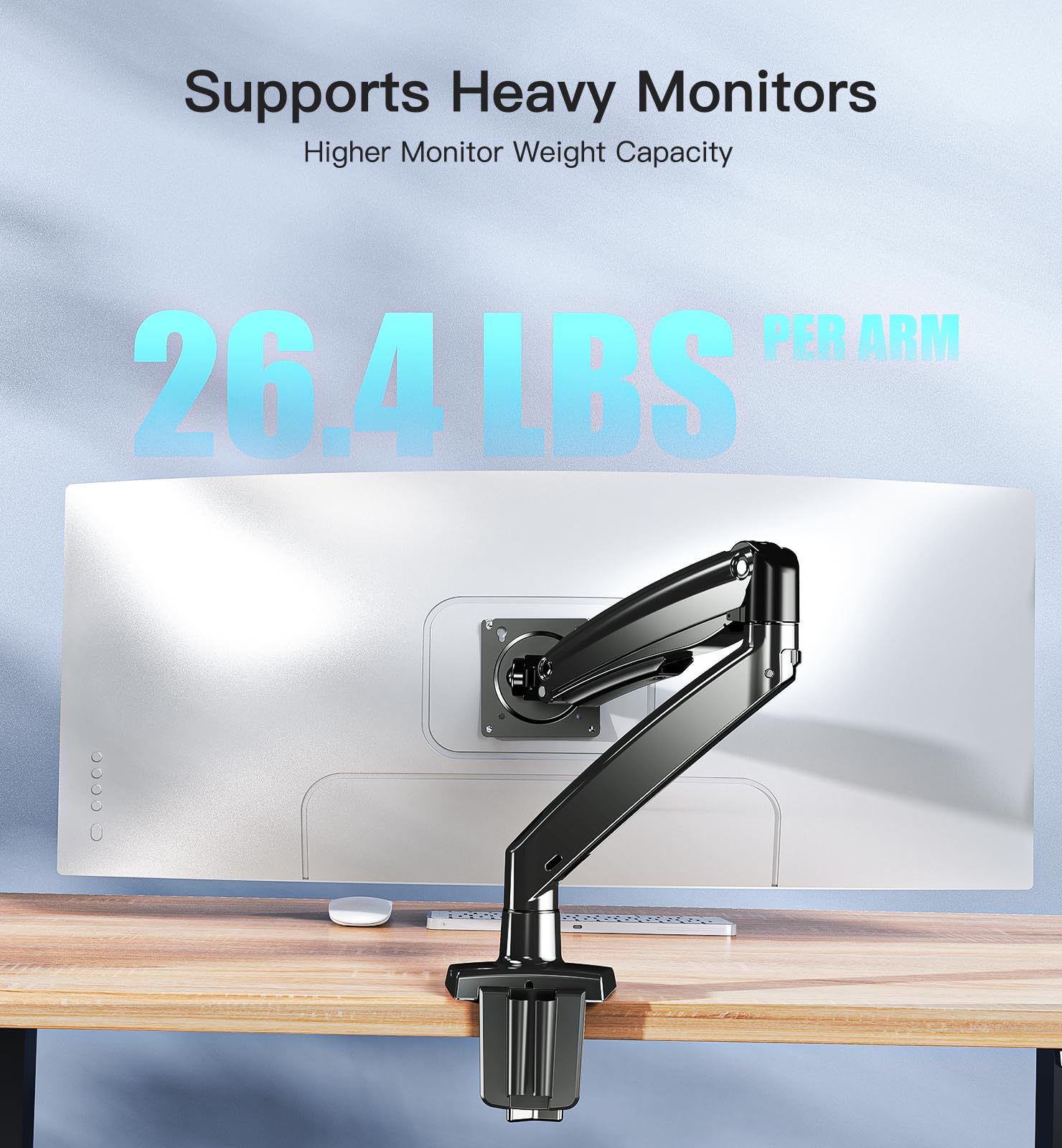 HUANUO monitor arm supporting 26.4 lbs per arm in modern office setup.