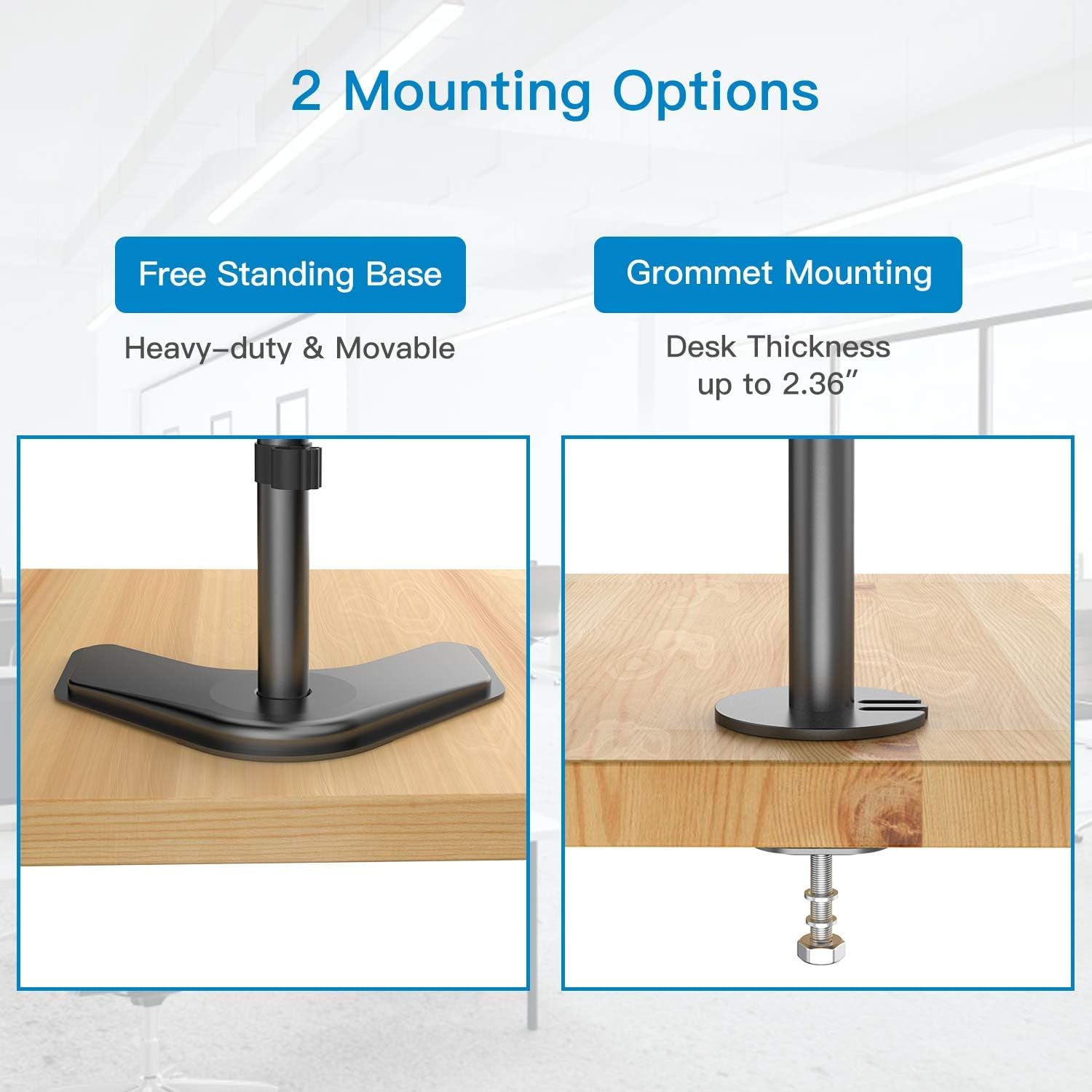 HUANUO dual monitor mount with free standing and grommet mounting options