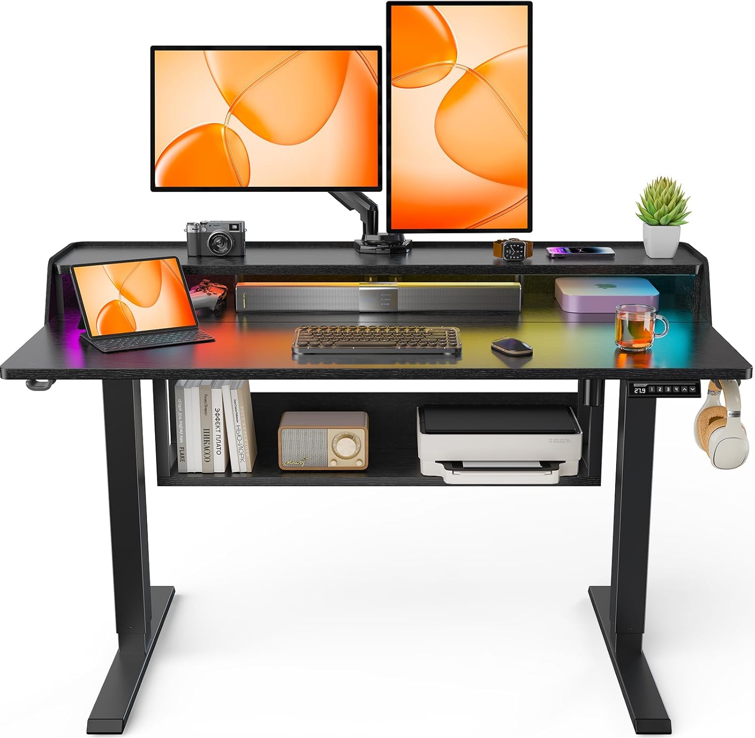 RGB Gaming Desk with Storage Shelves