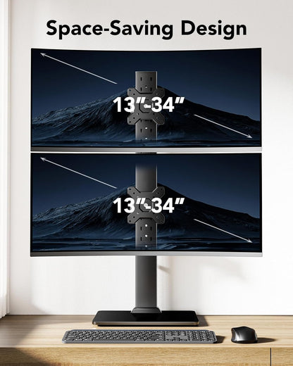 HUANUO Dual Monitor Stand for 13 to 34 Inch, Max Load 44 lbs, Vertical Monitor Mount, Freestanding Monitor Riser with Swivel, Tilt, Rotation, 13 Height Settings, Max VESA 100x100