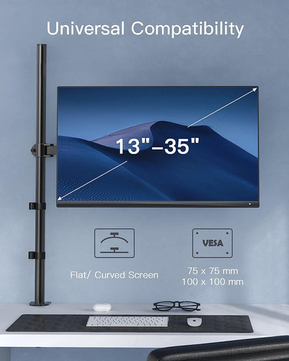Universal monitor mount for 13-35 inch screens with VESA compatibility.