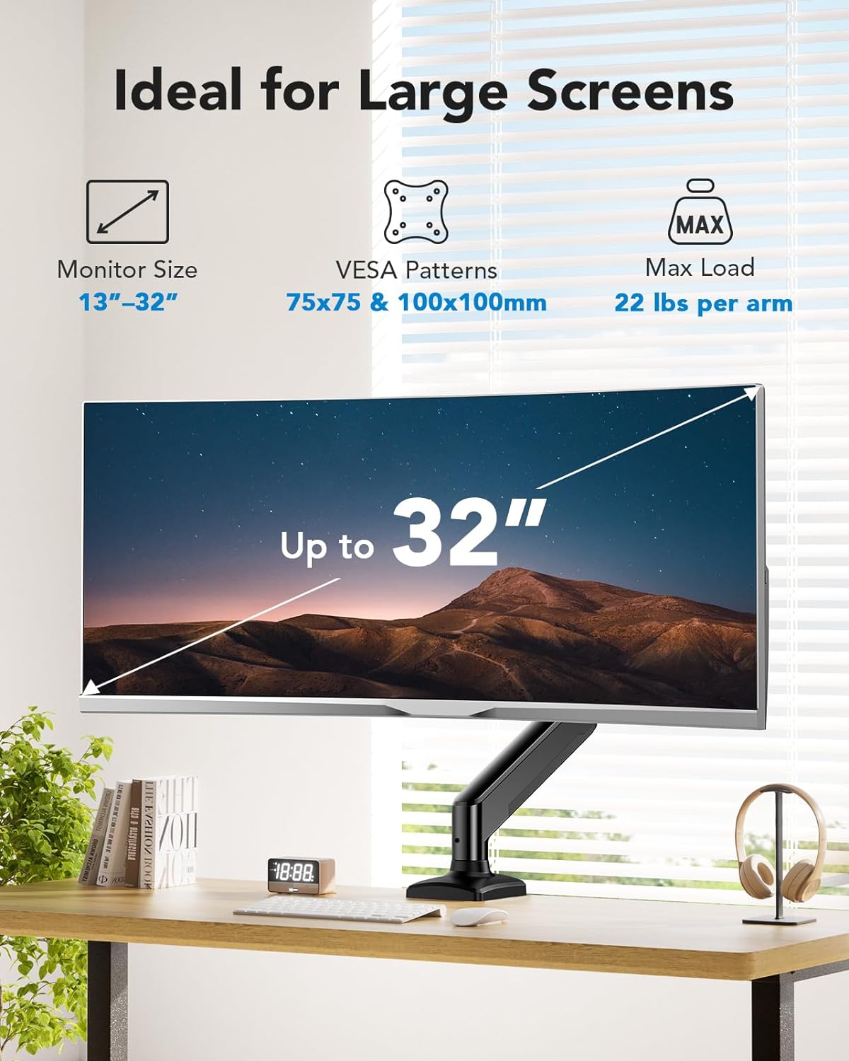 S18 Single Monitor Mount for 13"–32" Screens
