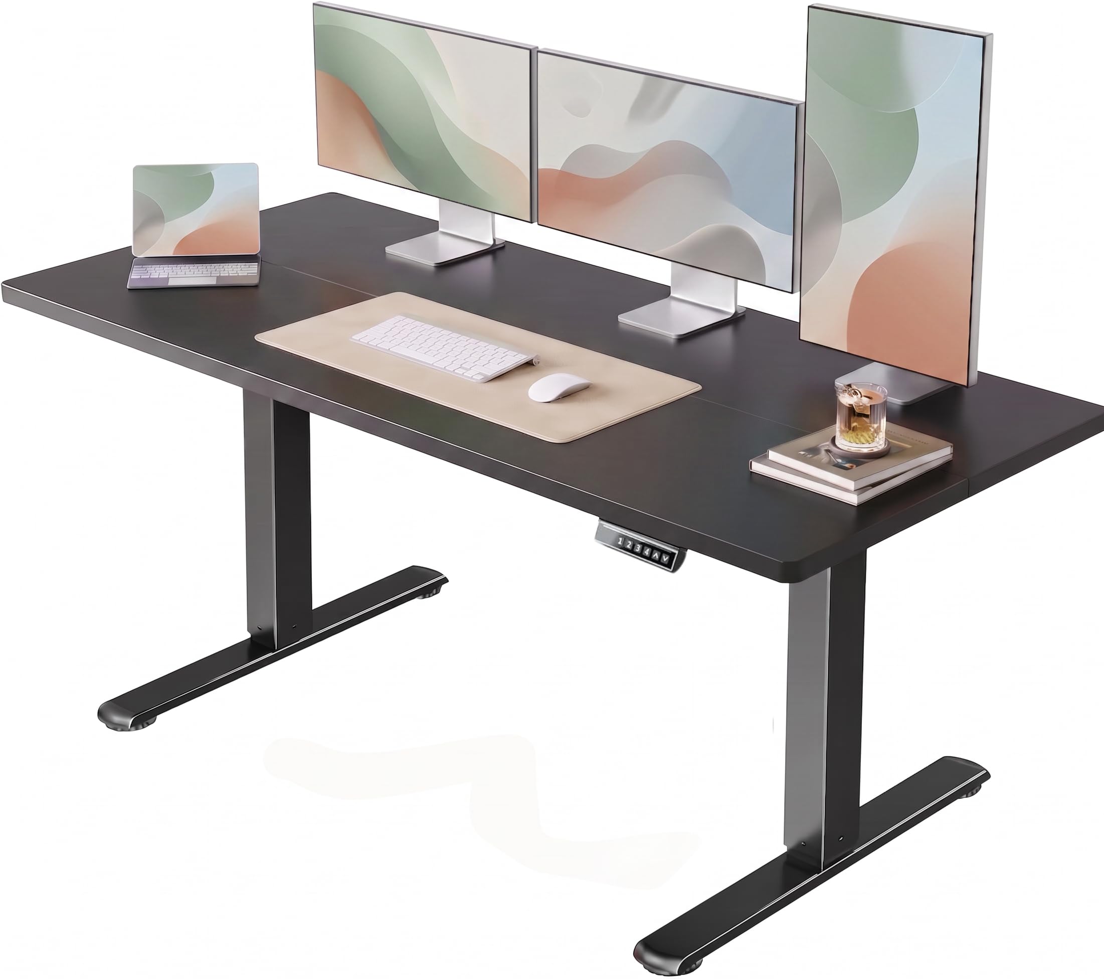 HUANUO 55 x 28 inch Electric Standing Desk Adjustable Height, 4 Memory Height Settings, Sit Stand Up Desk for Home Office & Computer Workstation, Light Walnut
