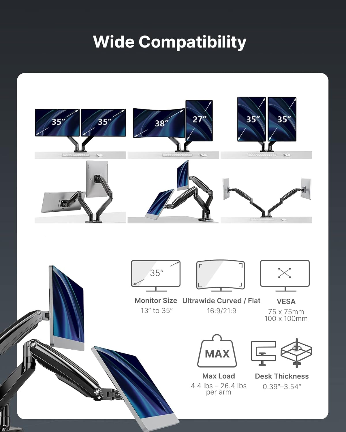 DS7 High-Performance Dual Monitor Mount for 13"-35" Screens
