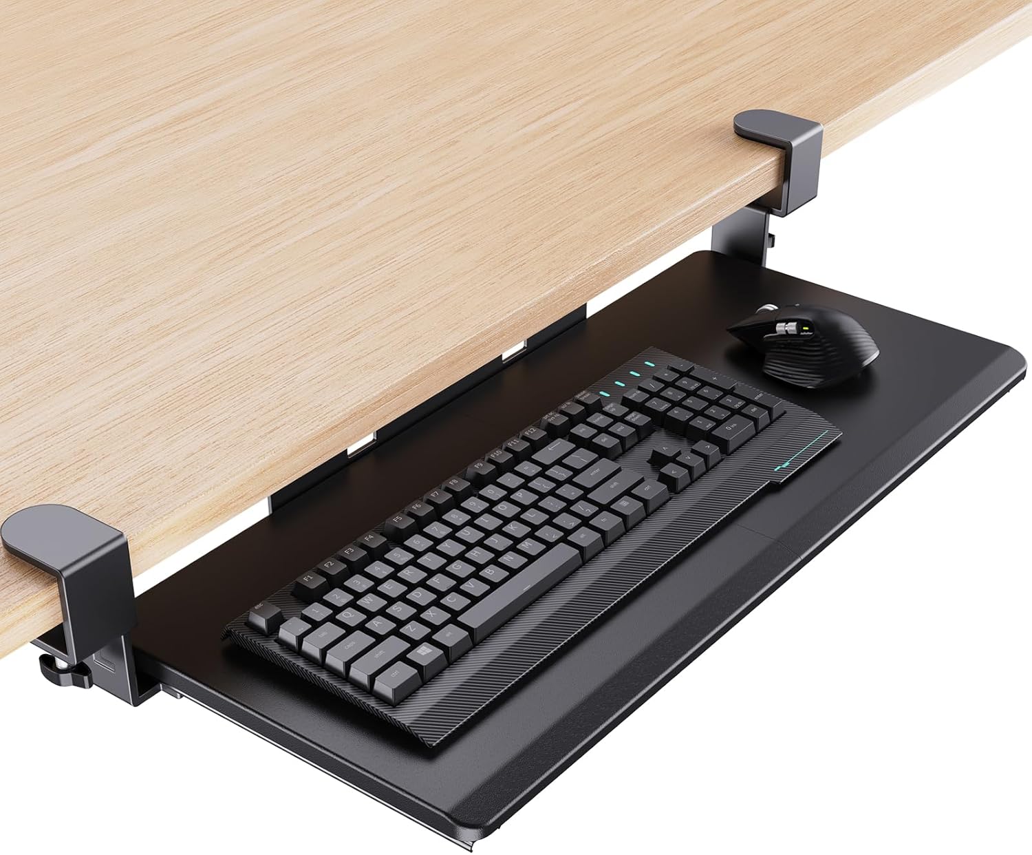 HUANUO Pull-Out Keyboard Tray with Clamp Mount – 26.5" Wide, Black