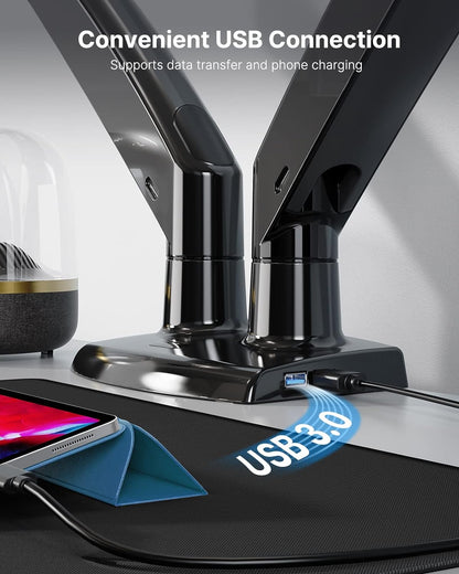 HUANUO dual monitor mount USB 3.0 ports for data transfer and phone charging