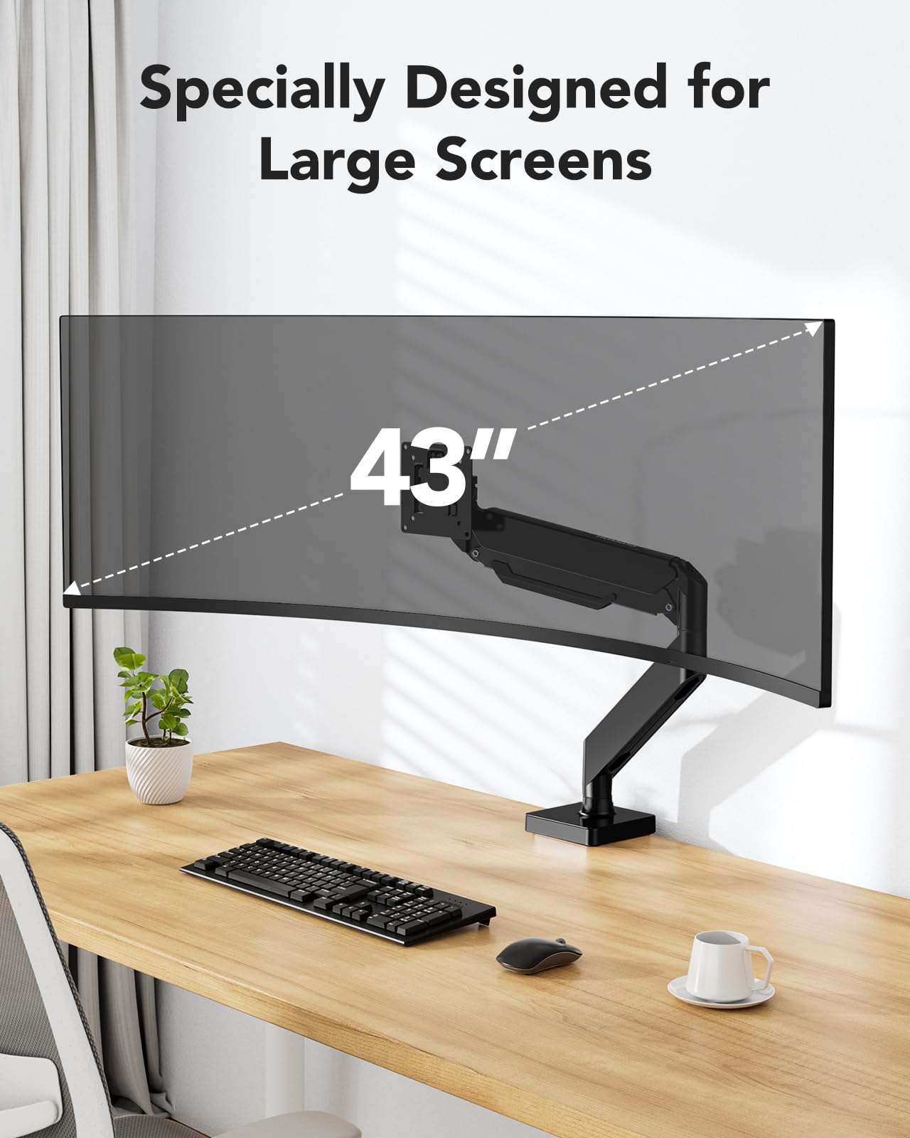 HUANUO Ultrawide Monitor Mount designed for 43-inch screens in home office setup