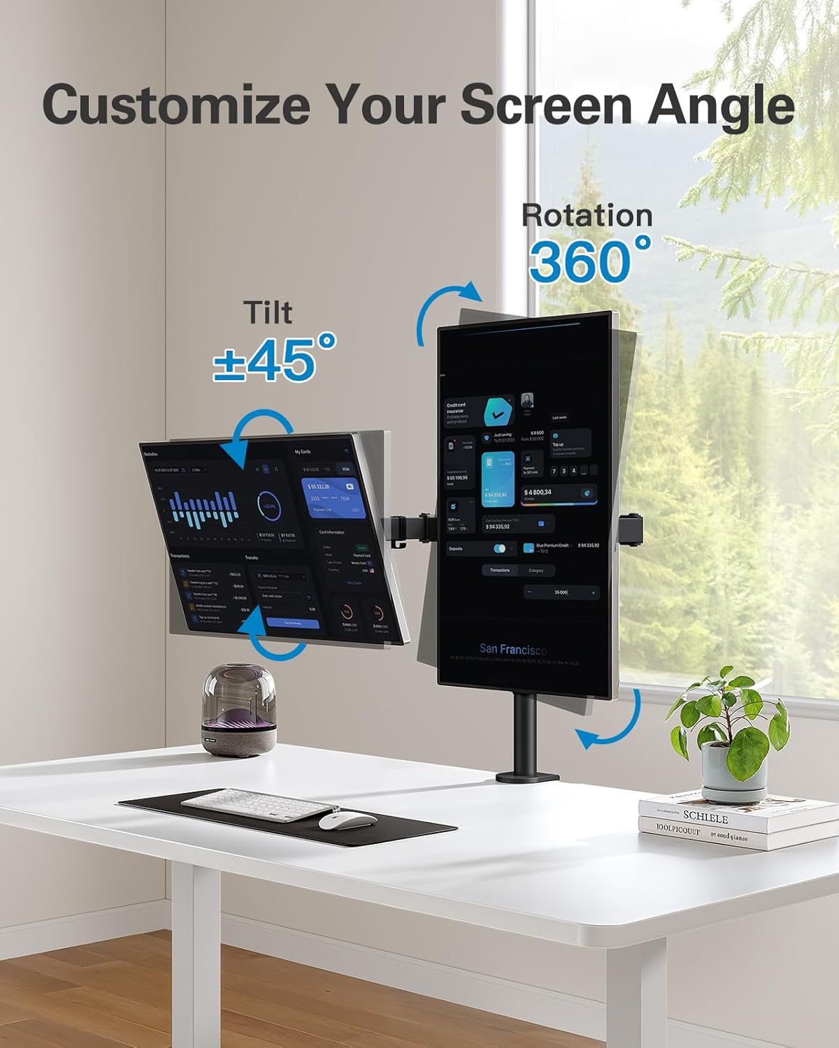 HUANUO Dual Monitor Mount up to 32 inches Screens, Dual Monitor Stand Hold 17.6 lbs, Dual Monitor Arm Desk Mount Easy Adjustable with Tilt, Swivel, Rotation, VESA 75/100mm