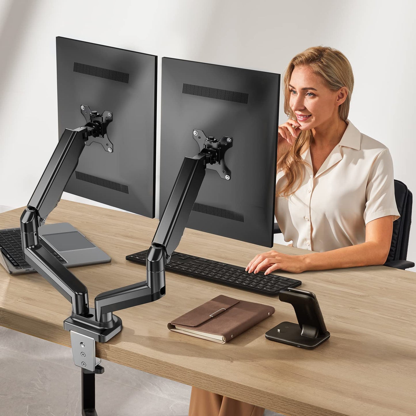HUANUO HNDSK4 Dual Monitor Mount for 13-27 Inch Screens