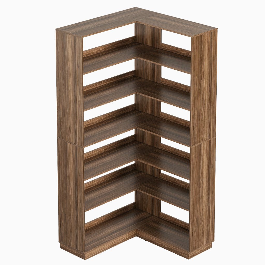 73" 6 - Tier Adjustable Corner Bookshelf - Fluted - Dark Walnut