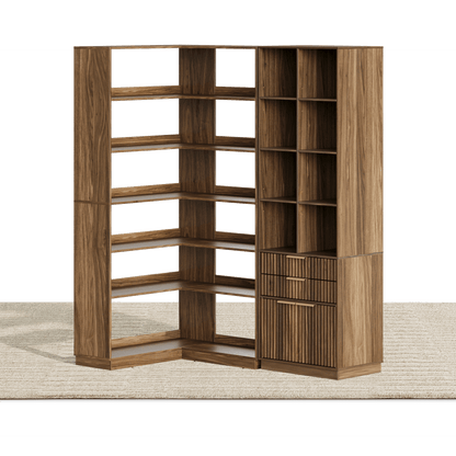 73" Corner Bookshelf + 73'' Fluted Bookshelf/ Fluted - Dark Walnut - 
