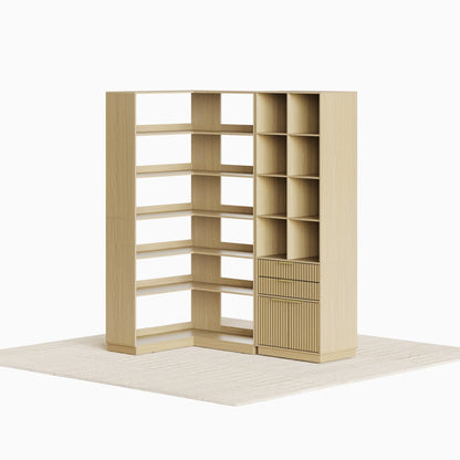 73'' Corner Bookshelf + 73'' Fluted Bookshelf/ Fluted - Natural Oak - 