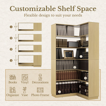 73'' Corner Bookshelf + 73'' Fluted Bookshelf/ Fluted - Natural Oak - 