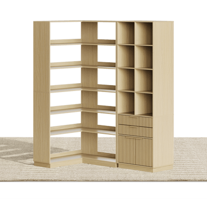 73'' Corner Bookshelf + 73'' Fluted Bookshelf/ Fluted - Natural Oak - 