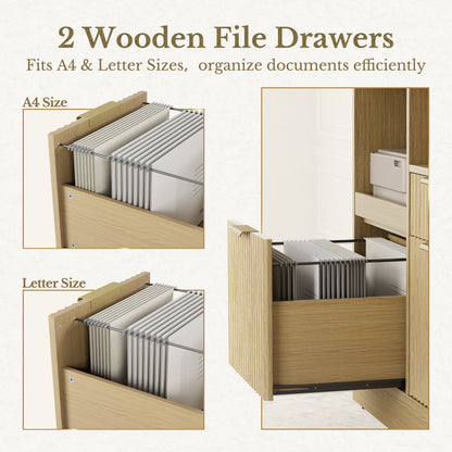 73'' Corner Bookshelt + Charging Cabinet/ Fluted - Natural Oak - 