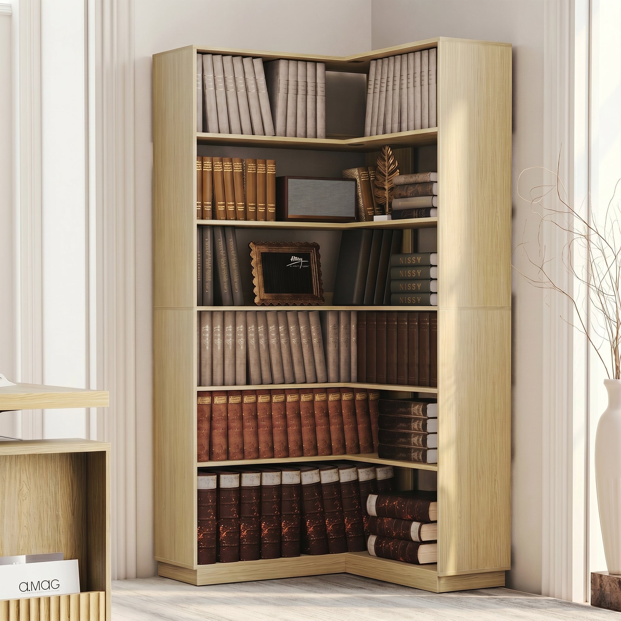 73" Premium Lome Bookshelf - Fluted - Natural Oak
