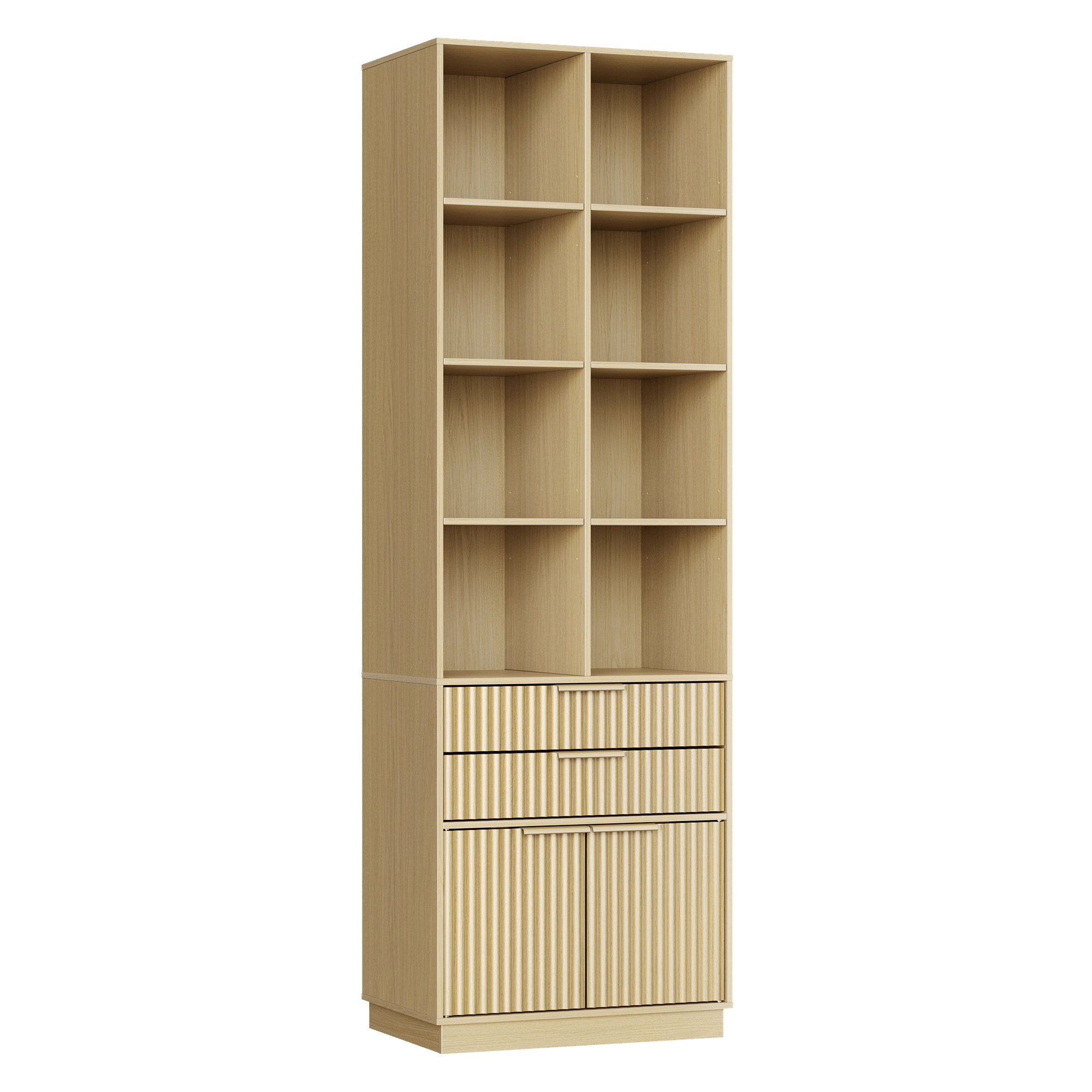 73" Premium Vapor Bookshelf - Fluted - Natural Oak