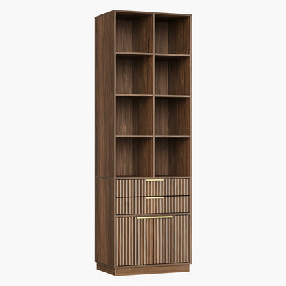 73" Tall Bookshelf + 2 - Drawer File Cabinet / Fluted - Dark Walnut - 