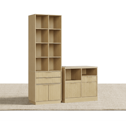 73" Tall Bookshelf + Charging Printer Cabinet / Fluted - Natural Oak - 