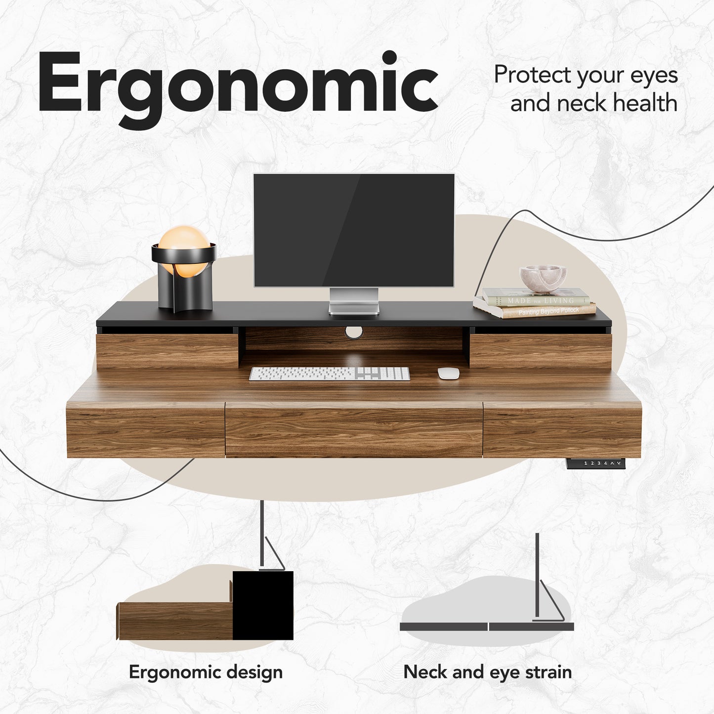Whole-piece Desktop Standing Desk with 5 Drawers