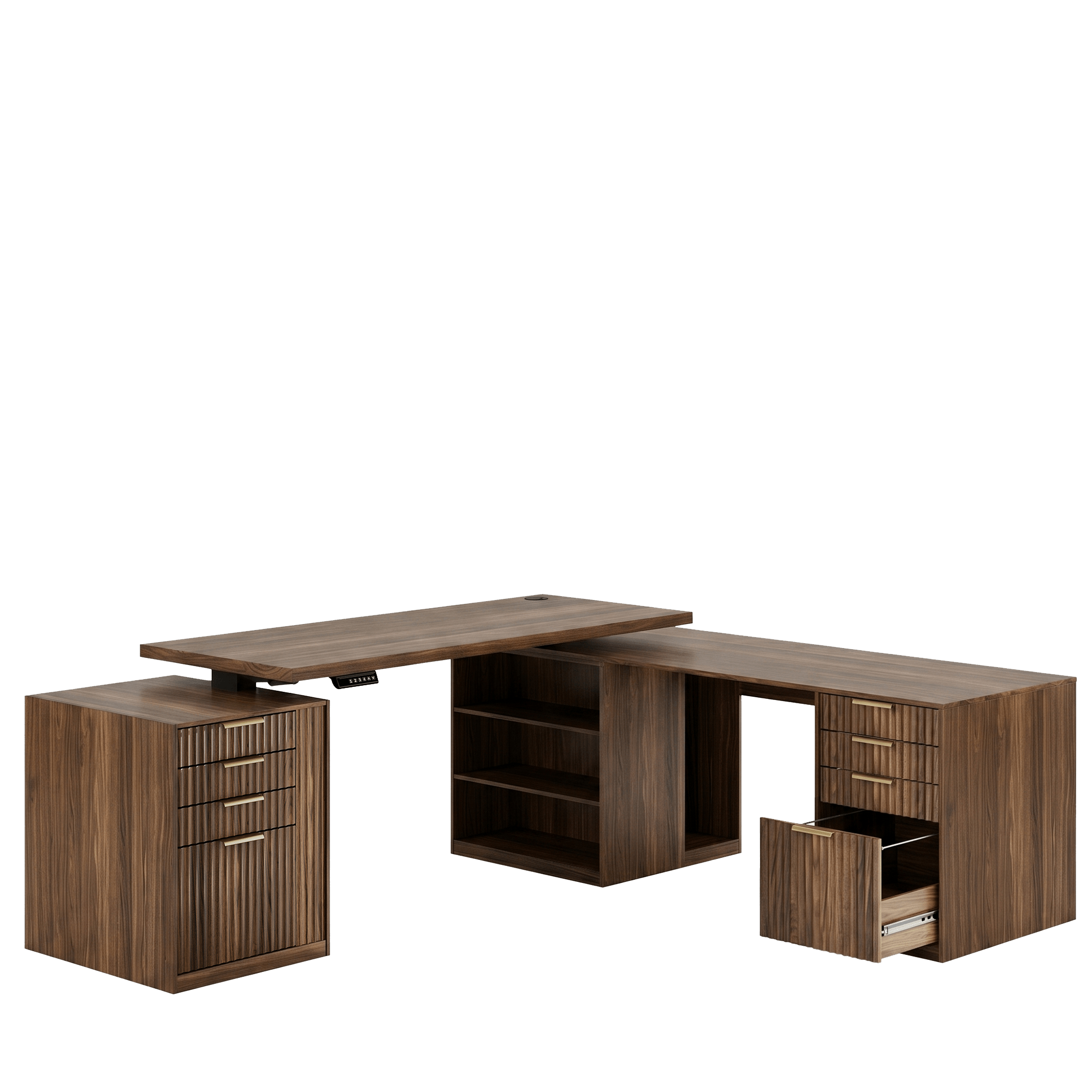 81.7 - 126.2" Premium Cadre Standing Desk - Fluted - Dark Walnut