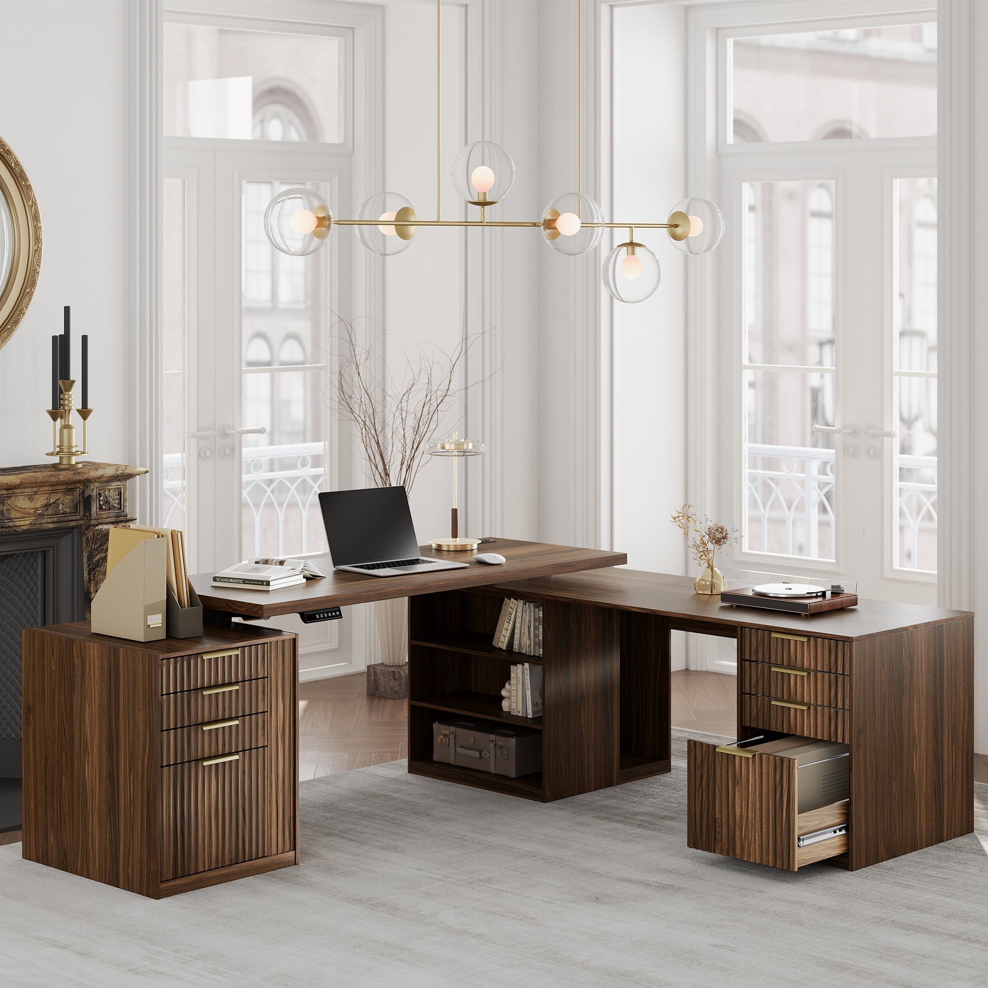 81.7 - 126.2" Premium Cadre Standing Desk - Fluted - Dark Walnut