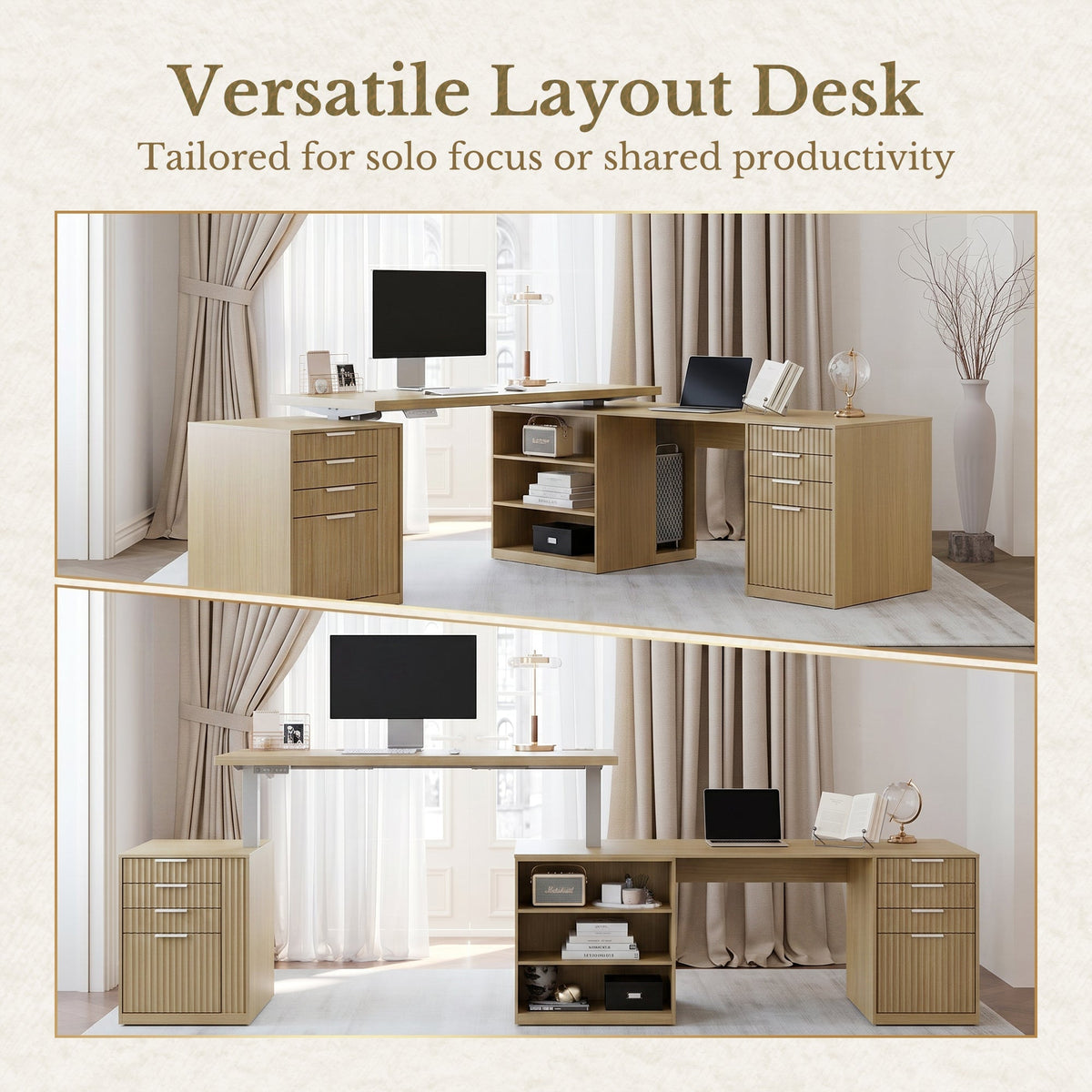 81.7"-126.2" Premium Cadre Standing Desk - Fluted Light Walnut