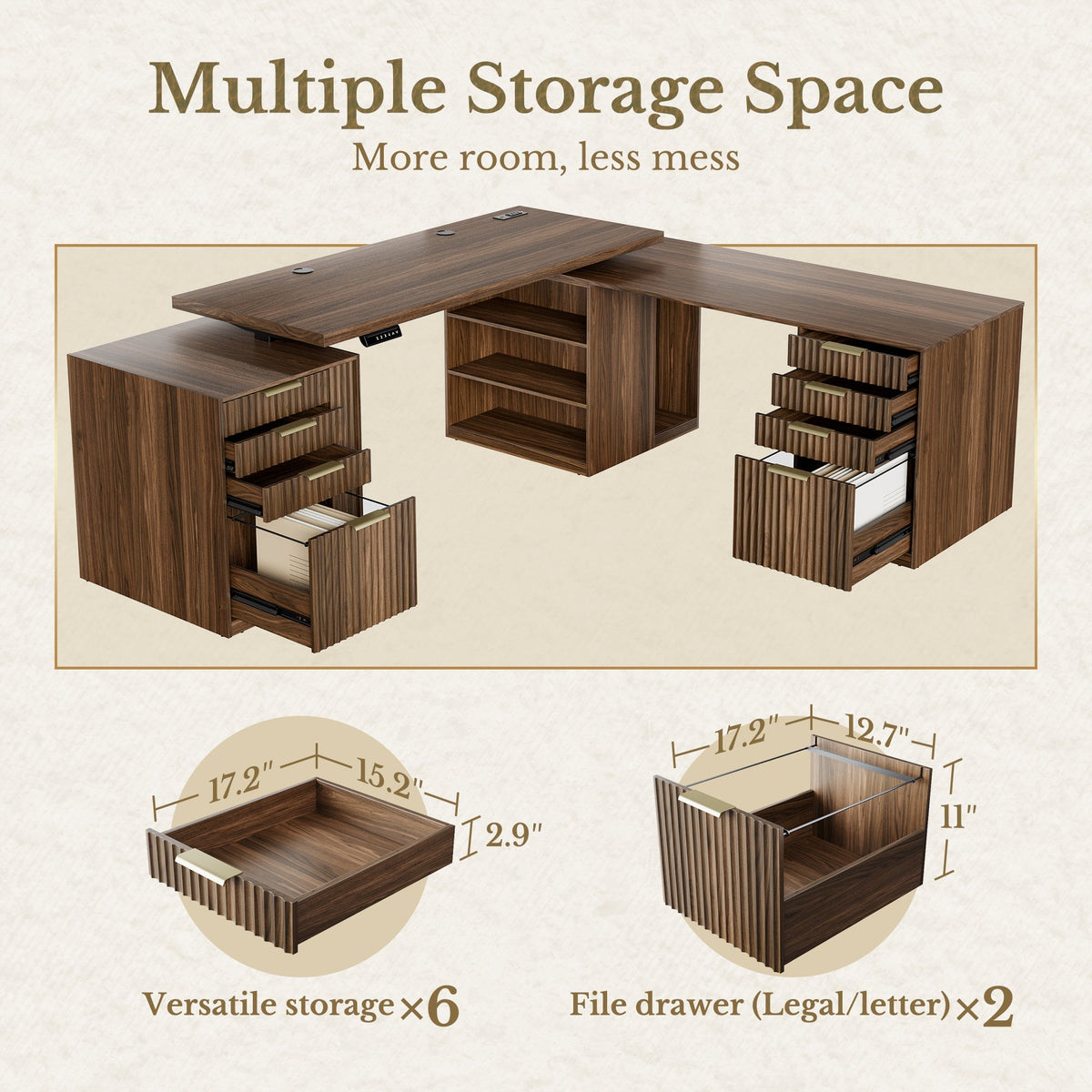 81.7"-126.2" Premium Cadre Standing Desk - Fluted Light Walnut