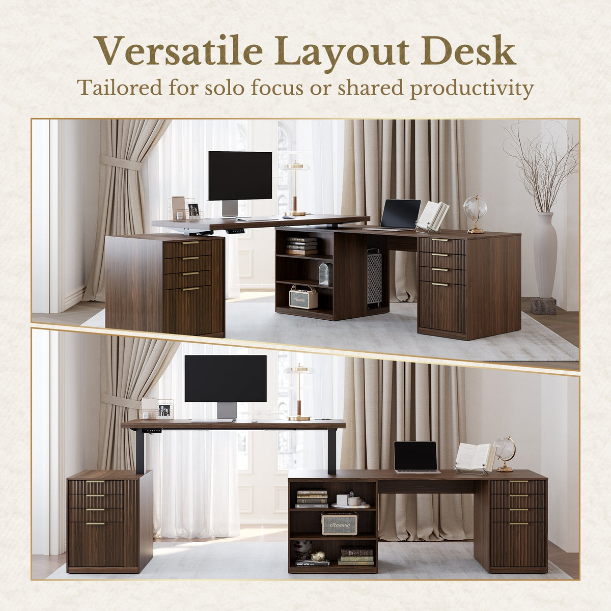 81.7"-126.2" Premium Cadre Standing Desk - Fluted Light Walnut