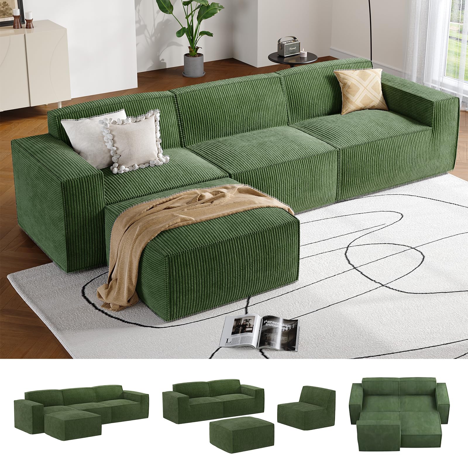 80"-142" Modular Cloud Sofa with Ottoman - L-Shaped, No Assembly Needed