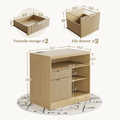 67" Desk+73" Bookshelf / Fluted - Natural Oak