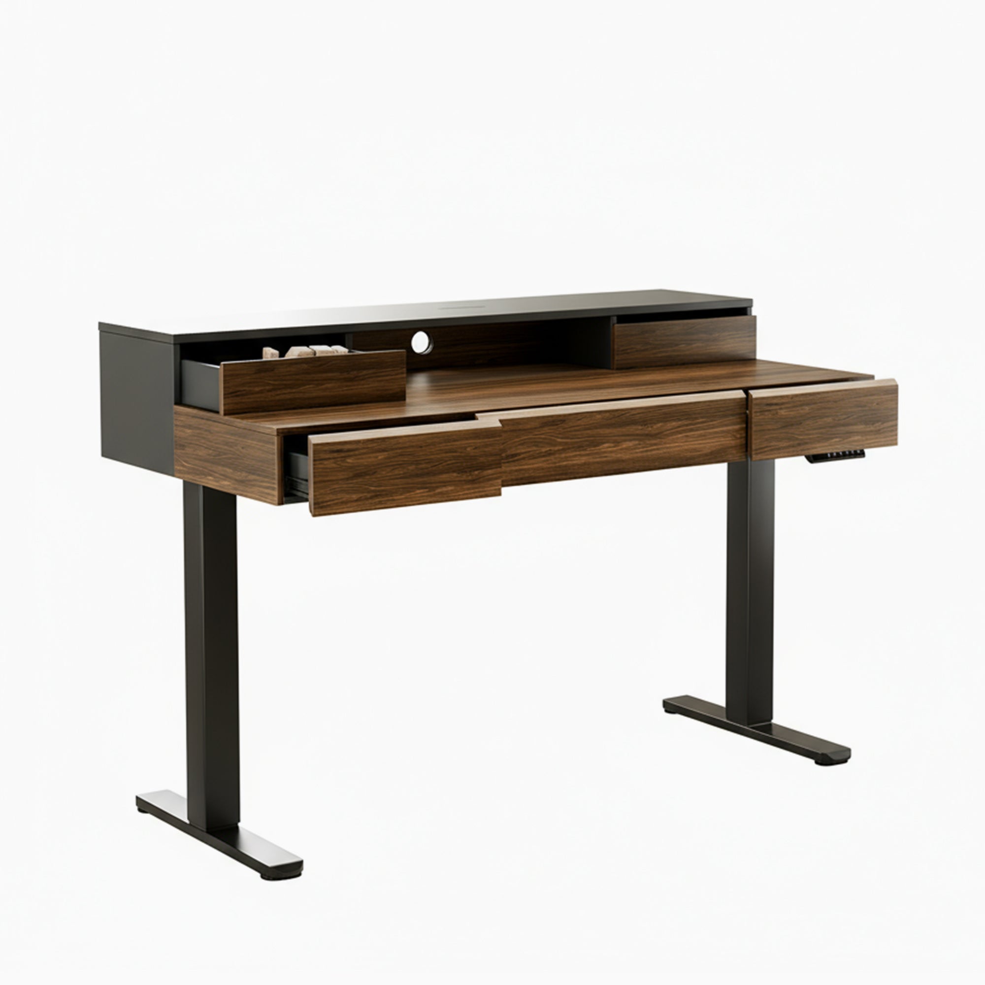 Whole-piece Desktop Standing Desk with 5 Drawers