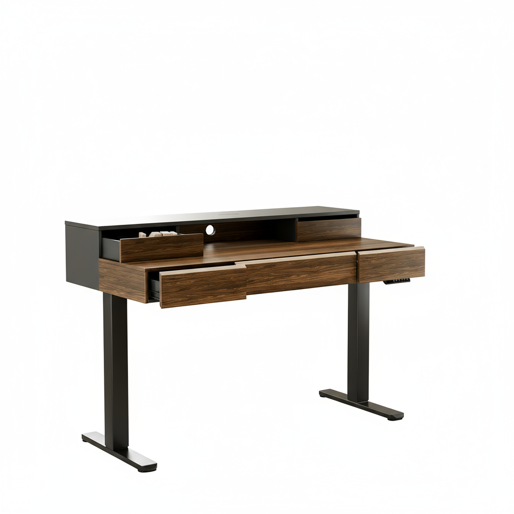Whole-piece Desktop Standing Desk with 5 Drawers