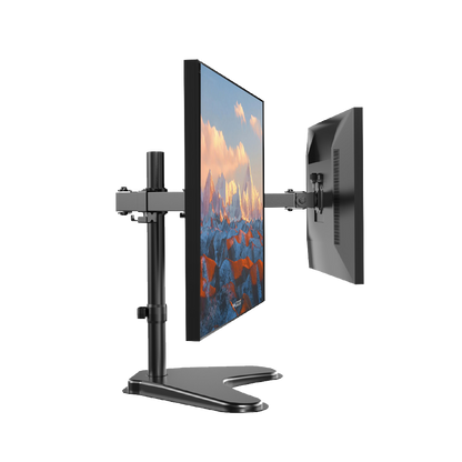 HUANUO dual monitor mount for 13-32 inch screens with adjustable arms.