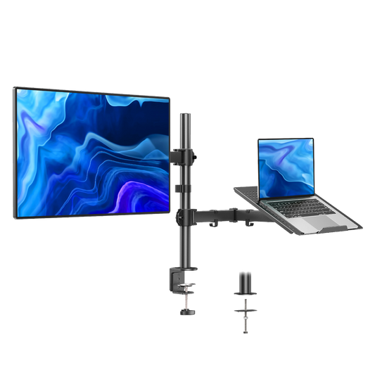 HUANUO HNCM2 monitor and laptop mount with dual screens and ventilated laptop tray