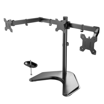 Adjustable triple monitor stand for 13" to 24" screens with stable base