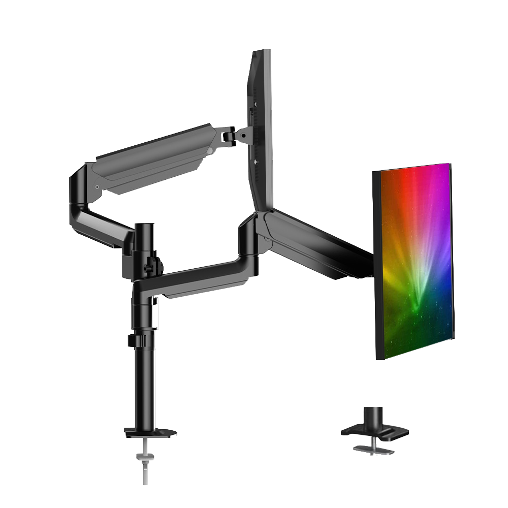 HUANUO dual monitor mount with adjustable arms and C-clamp for 13-32 inch screens
