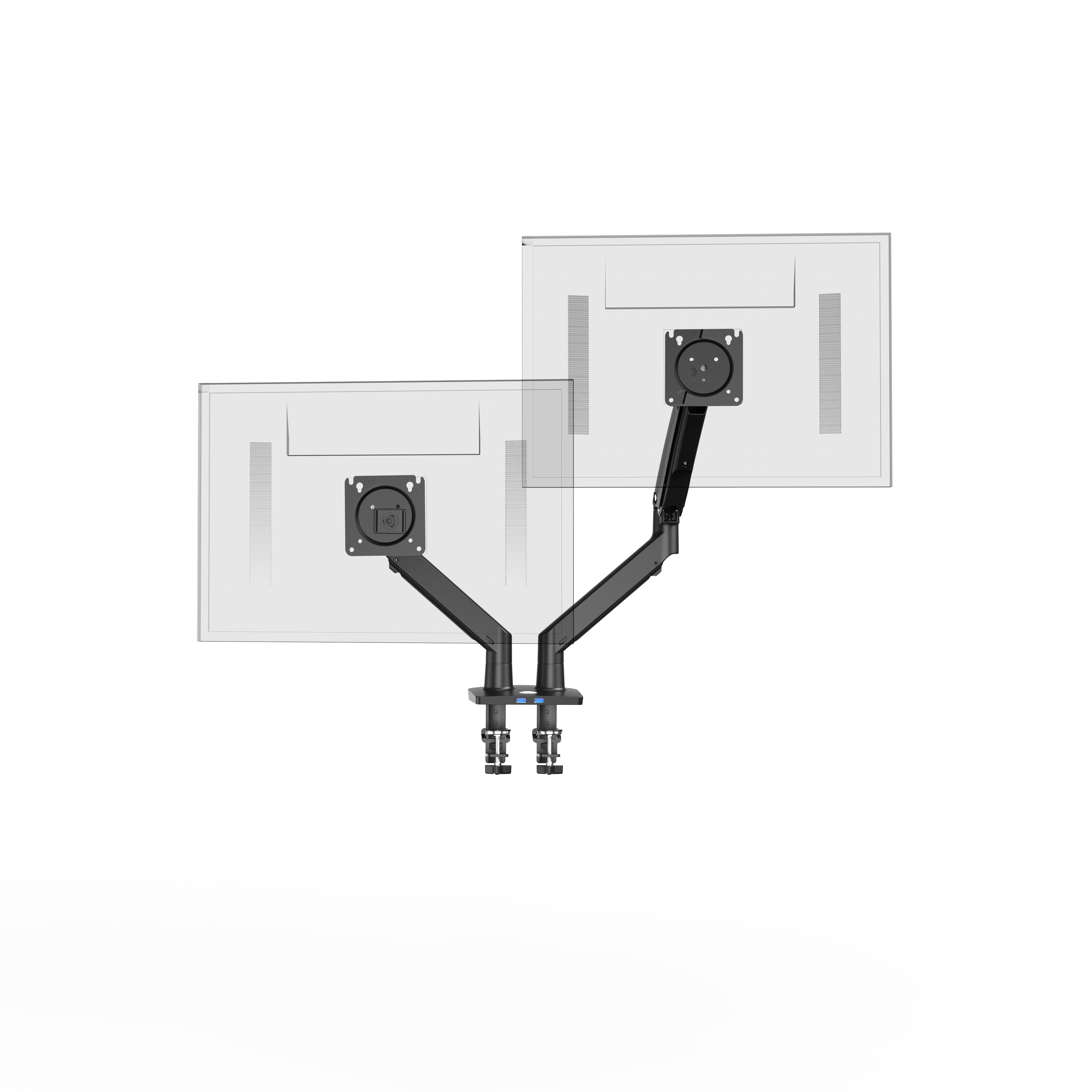 HUANUO dual monitor mount arms showcasing adjustable positioning for ergonomic setup