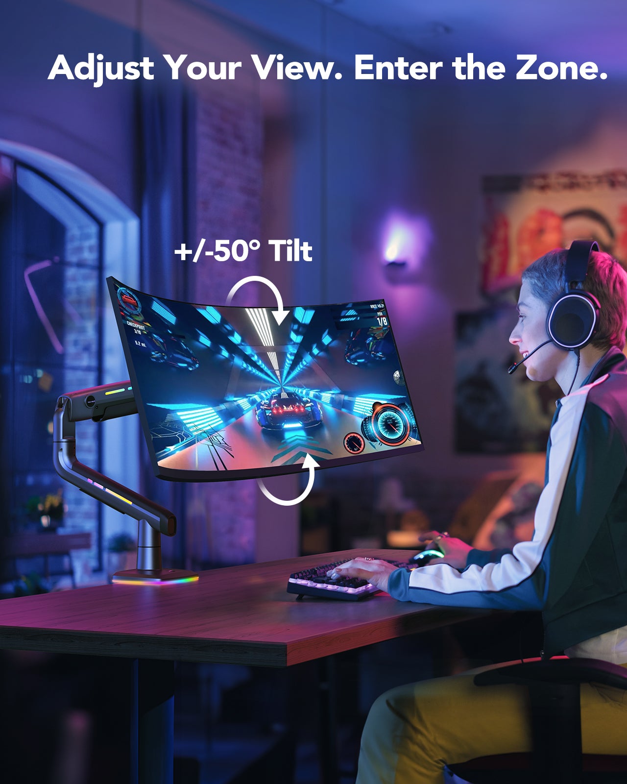 SS43 Single Monitor Arm with RGB Light