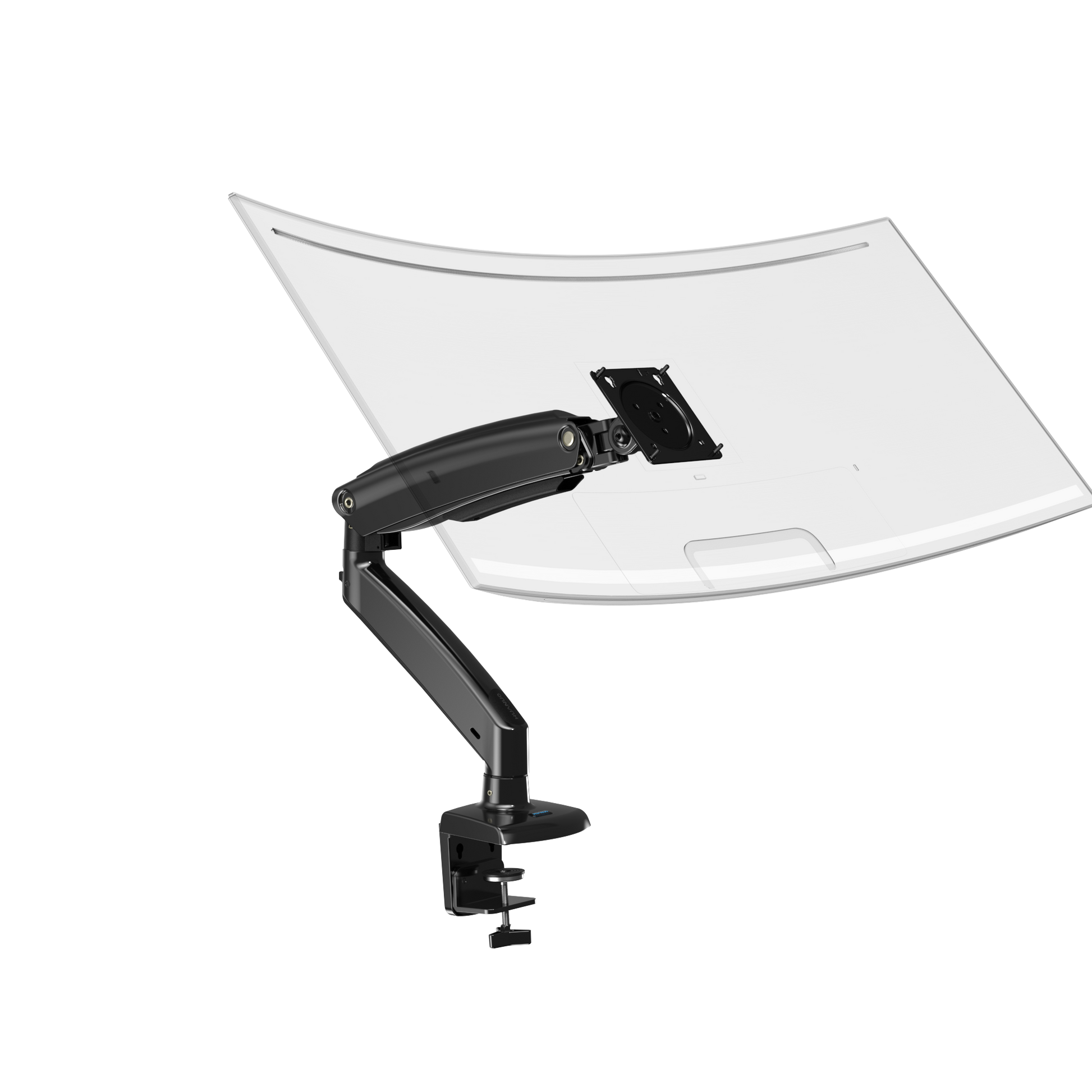 HUANUO single monitor mount with adjustable arm for ultrawide screens in office setup.