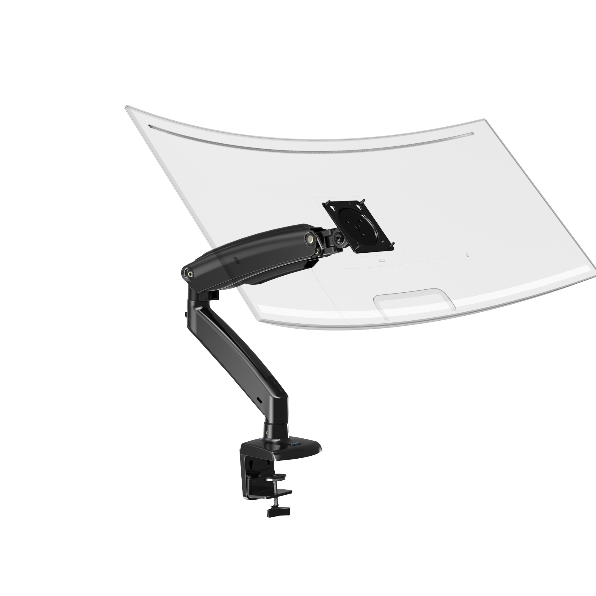 HUANUO single monitor mount with adjustable arm for ultrawide screens in office setup.