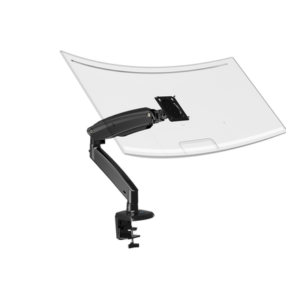 HUANUO single monitor mount with adjustable arm for ultrawide screens in office setup.