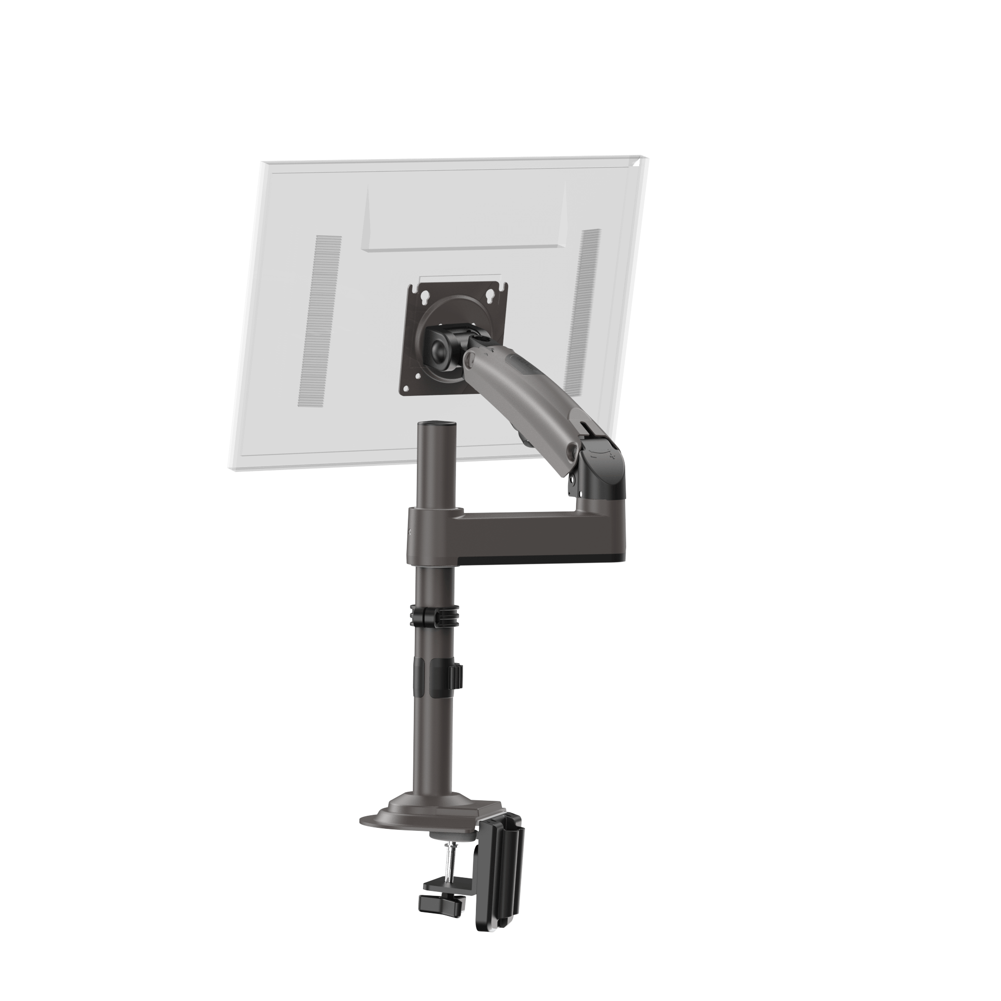 HUANUO single monitor mount with adjustable gas spring arm for 13 to 32 inch screens.