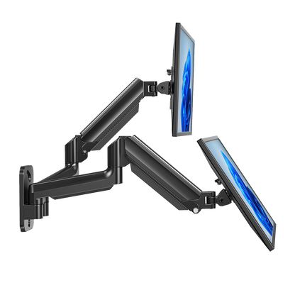 Adjustable dual monitor wall mount for 17-32 inch screens with gas spring arms